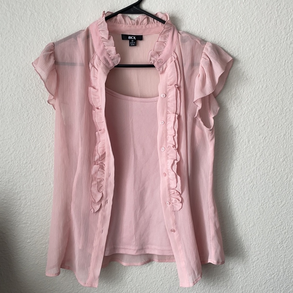 BCX pink ruffled blouse